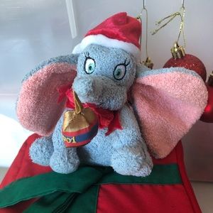 Vintage 2001 Plush Disney Store Dumbo in Santa Hat Christmas Ornament.